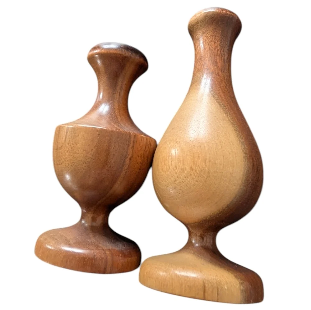 (2) Vintage MCM Danish Lathe Turned Small Bud Vases